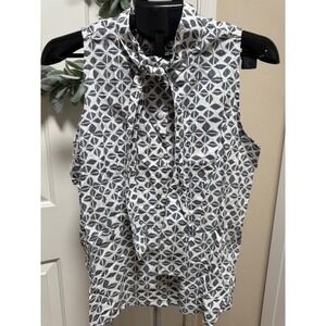 NEW Liz Claiborne button down collar tie neck sleeveless black/white Size L